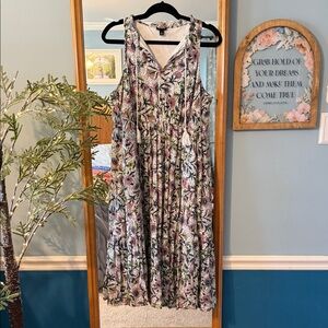 Torrid Floral V-Neck Sleeveless Dress - Pink/Green